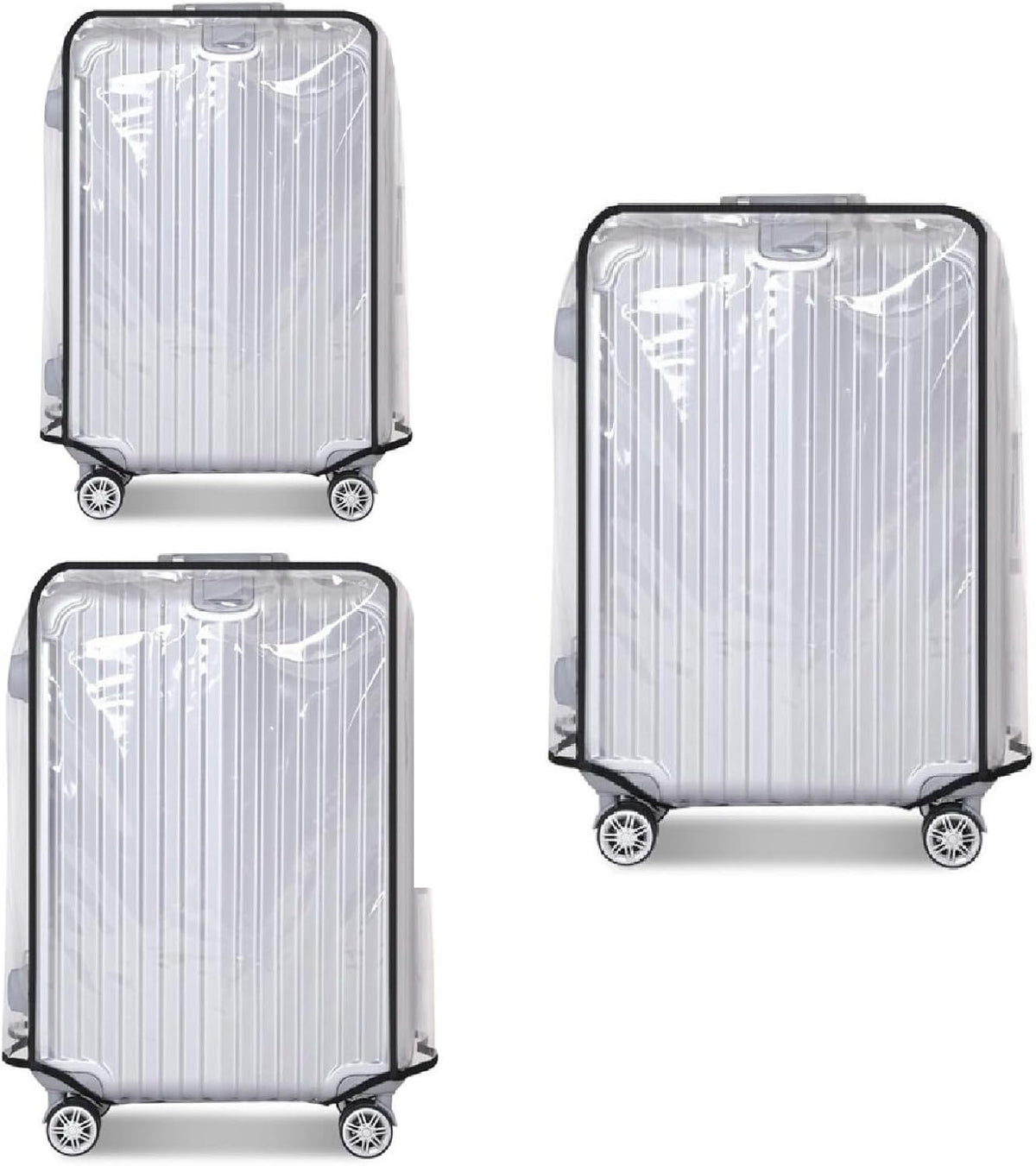 3 Pack Transparent PVC Suitcase Cover - Waterproof Luggage Protector with Velcro Closure for 20 24 28 Inch Suitcases