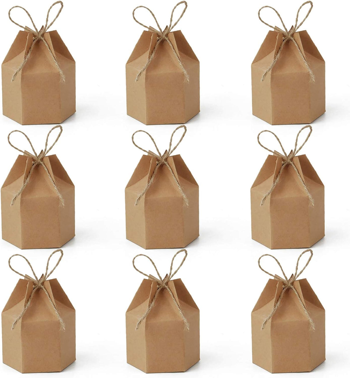 9 Pack Kraft Paper Gift Boxes with Jute String for Treats Party Wedding Favors