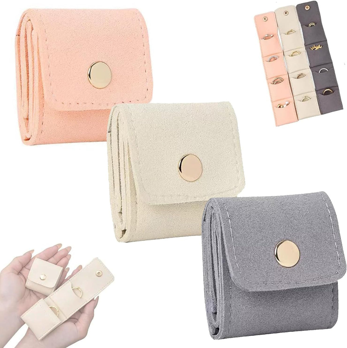 3-Piece Foldable Jewelry Organizer Case for Necklaces and Rings