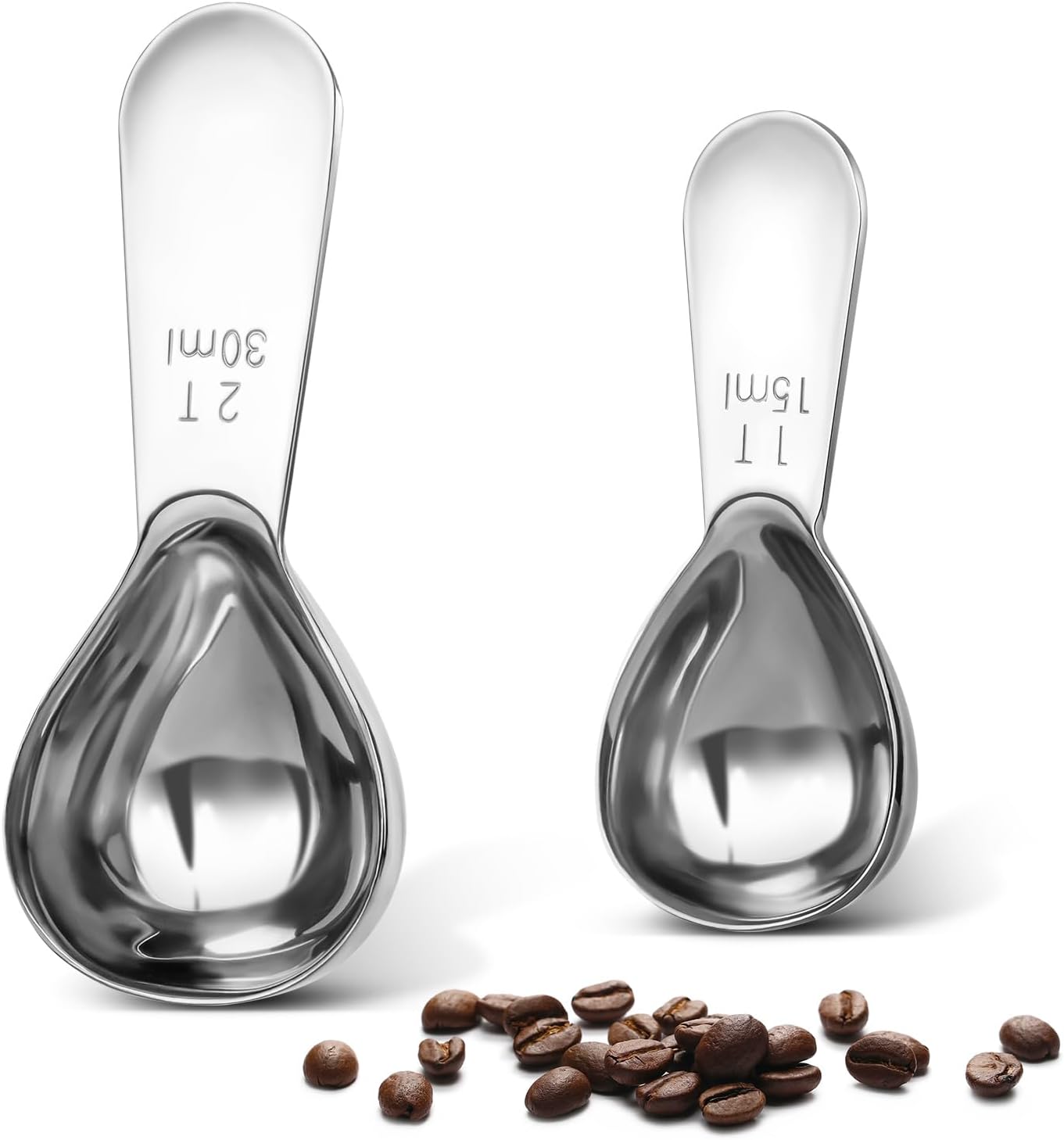 15ml & 30ml Stainless Steel Coffee Measuring Spoons Set - Heavy Duty Long Handle for Coffee Machines - Multifunctional Coffee Scoops Pack of 2