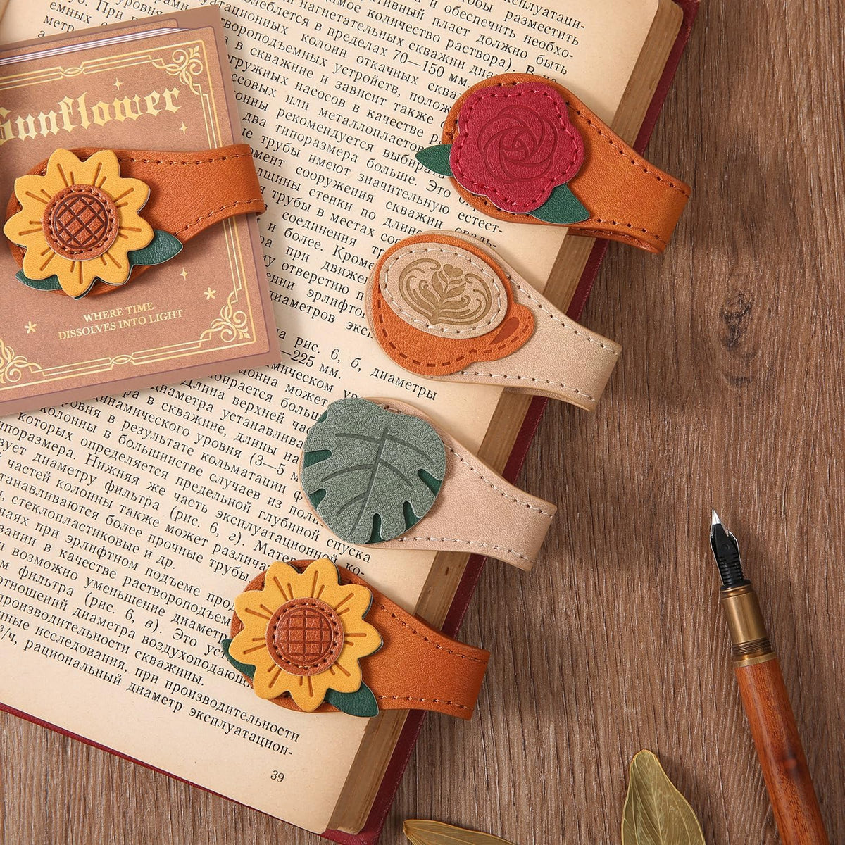Set of 4 Magnetic Bookmarks - Leather & Vintage Design - Perfect Gift for Book Lovers & Readers