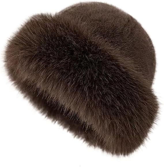 Fluffy Faux Fur Winter Hat - Soft Plush Warm Cold Weather Accessory - Brown