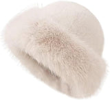 Beige Fluffy Faux Fur Hat Soft Plush Warm Winter Accessory