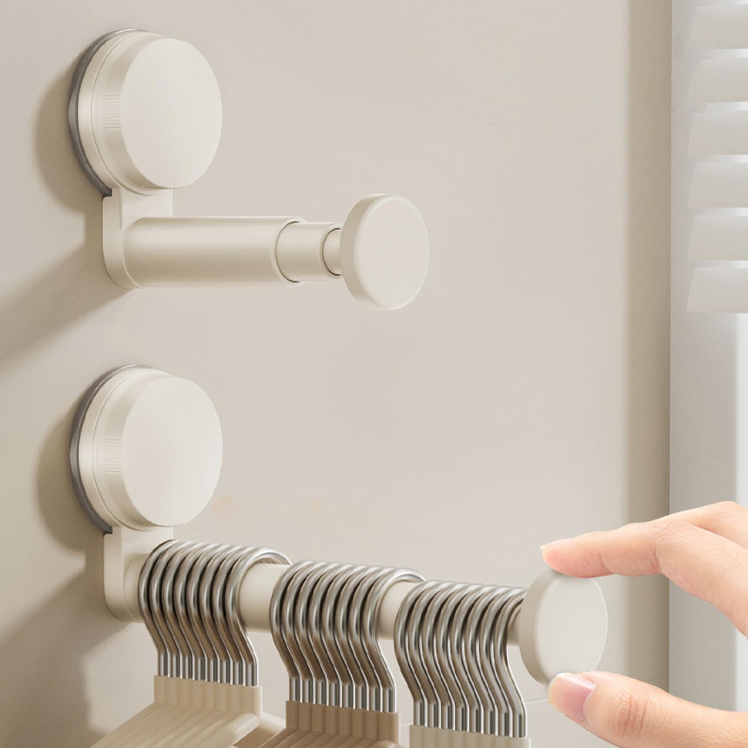 2 Pack Telescopic Rod Suction Cup Hanger Holder Wall Mounted Clothes Organizer