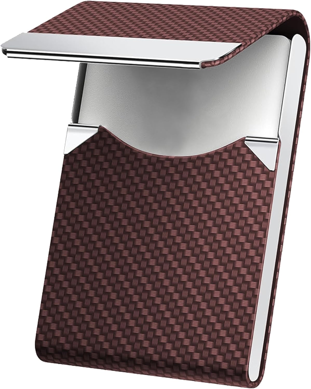 Men's Premium Leather & Stainless Steel Business Card Holder with Magnetic Closure - Brown