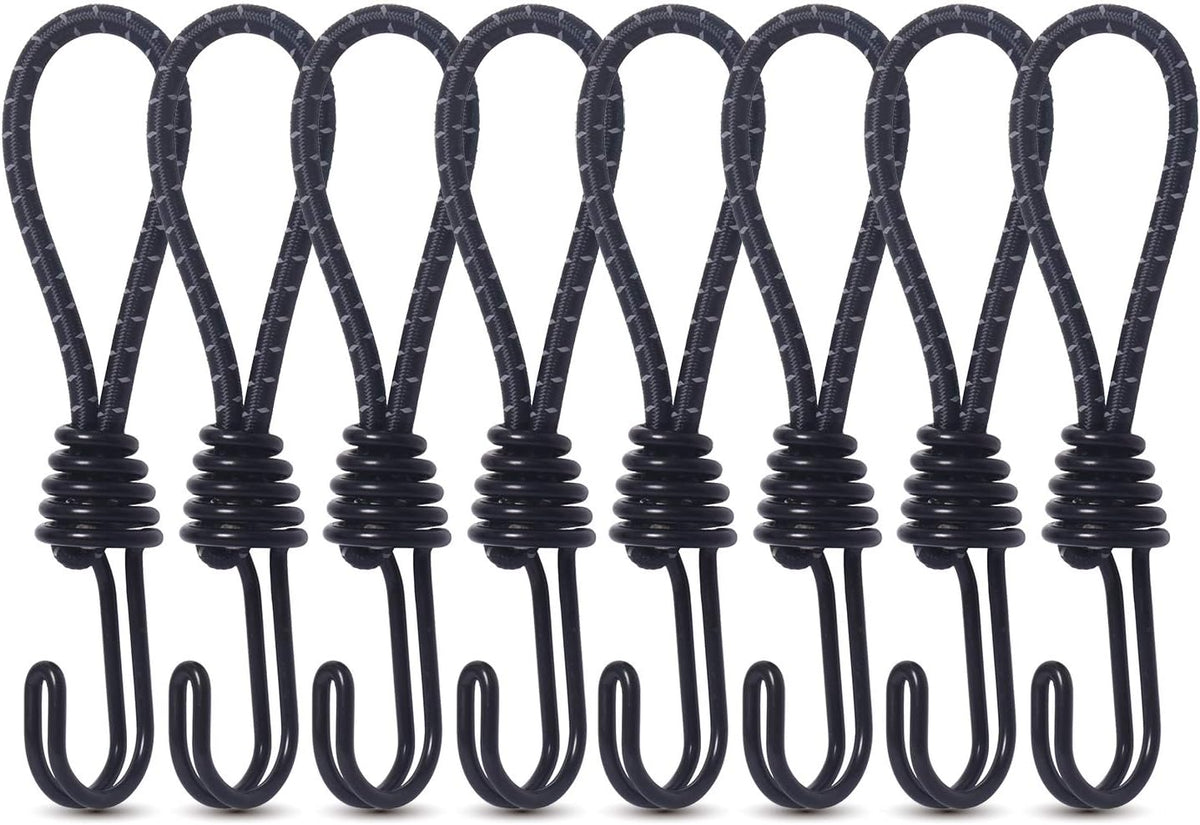 8 Pack DIY Anti-Scratch Hooks with Reflective Cord for 8mm Elastic & Bungee Cord - Ideal for Camping Trailer Bicycle