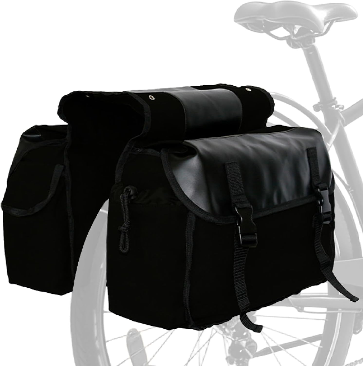 Vintage Double Bicycle Panniers Large Water-Resistant Canvas Bike Bags for E-bike & City Bike Black Set of 1