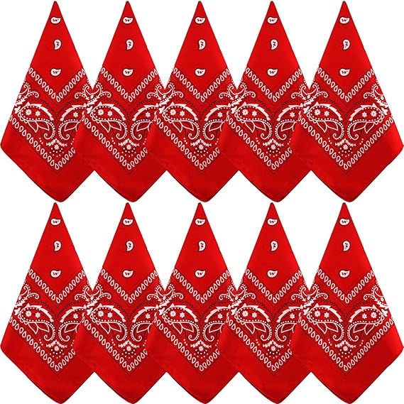 10 Pack Red Paisley Bandanas 55x55cm Polyester Headband Scarf Tie Accessories
