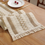 Boho Style Cotton Linen Table Runner 30x180cm Brush Design Durable Brown