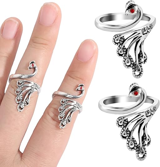 2 Pack Adjustable Yarn Guides for Crocheting & Knitting - Finger Ring Holders - Silver