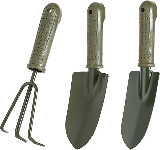 3-Piece Garden Tool Set - Carbon Steel - Ergonomic Handles - Garden Tools for Planting and Soil Cultivation