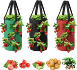 3 Pack Hanging Strawberry Planter Bags with 12 Holes Reusable Felt Grow Bags for Vegetables Herbs Flowers Ideal for Garden Balcony 20x37cm