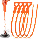 4 Pack Orange Drain Unblocker Flexible Reusable Hooks for Kitchen Bathroom Toilet Sink