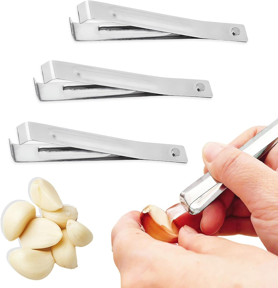 3-Piece Stainless Steel Garlic Peelers - Easy Garlic Skin Removal - Prevents Garlic Odor on Hands