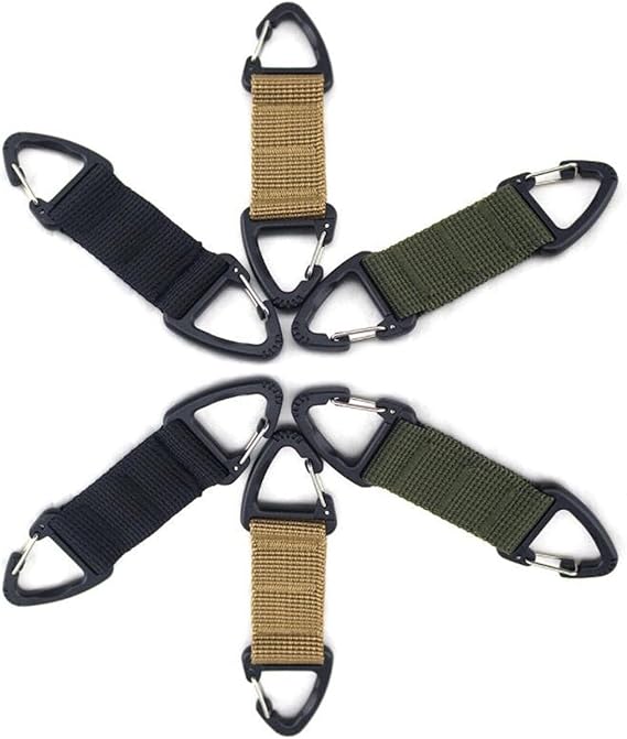 6-Piece Triangular Carabiner Hooks Set 3 Colors Multi-functional for Keys Outdoor Use and Organizing