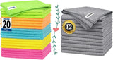 Microfiber Cleaning Cloth, 20 Pack Cleaning Rags& Grey Microfiber Cleaning Cloth -Pack of 12