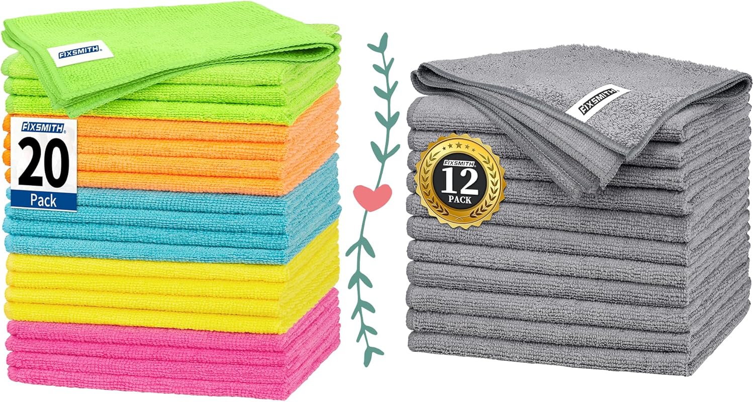 Microfiber Cleaning Cloth, 20 Pack Cleaning Rags& Grey Microfiber Cleaning Cloth -Pack of 12