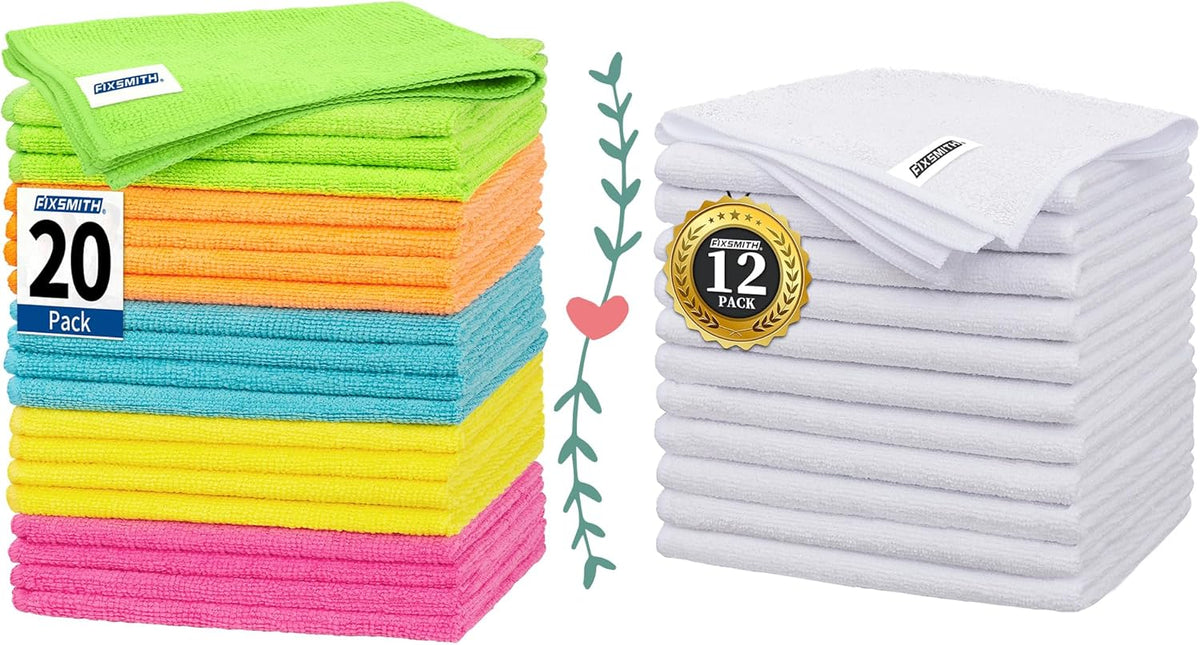 Microfiber Cleaning Cloth, 20 Pack Cleaning Rags& White Microfiber Cleaning Cloth -Pack of 12