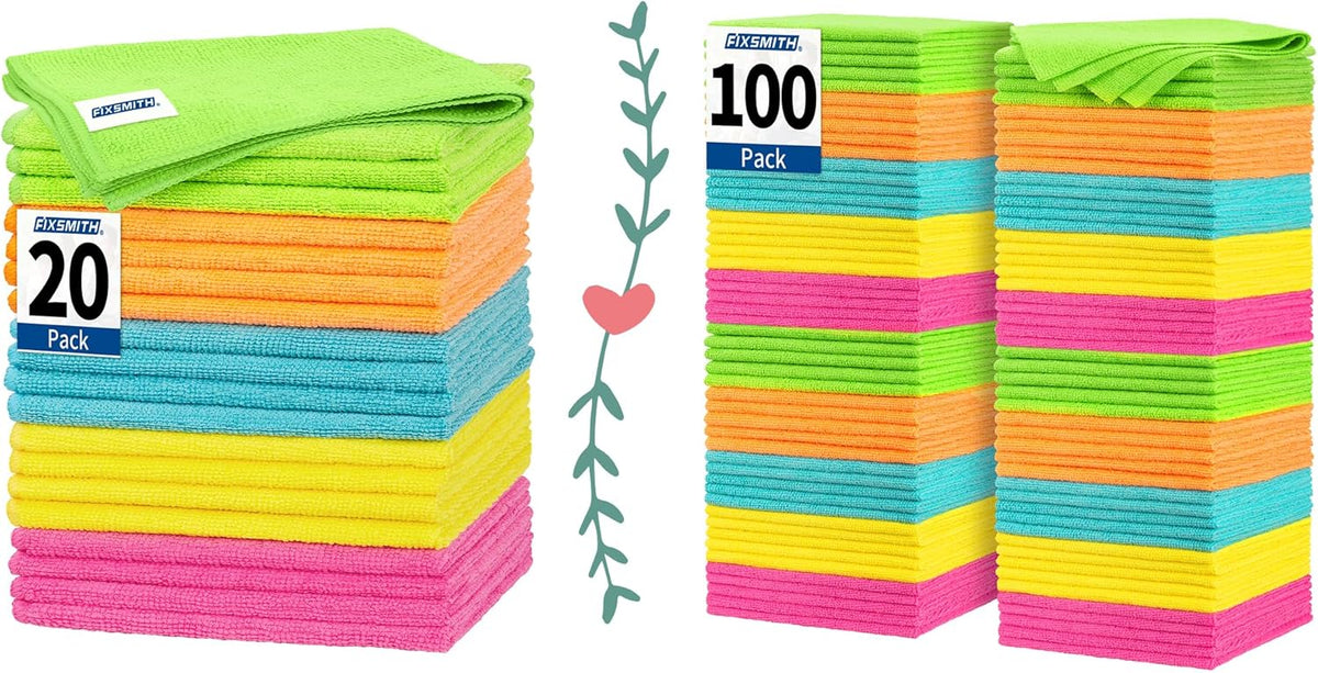 Microfiber Cleaning Cloth, 20 Pack Cleaning Rags& Microfiber Cleaning Cloth Bulk, 100 Pack Shop Towels, Lint-Free Car Wash Towels