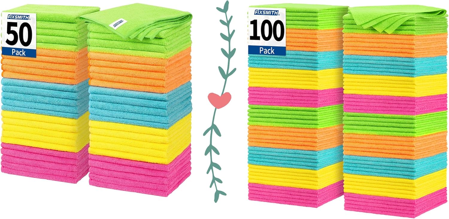 Microfiber Cleaning Cloth, 50 Pack Cleaning Rags& Microfiber Cleaning Cloth Bulk, 100 Pack Shop Towels