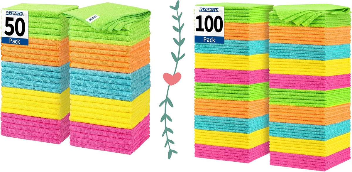 Microfiber Cleaning Cloth, 50 Pack Cleaning Rags& Microfiber Cleaning Cloth Bulk, 100 Pack Shop Towels