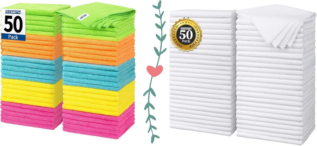 Microfiber Cleaning Cloth, 50 Pack Cleaning Rags& White Microfiber Cleaning Cloth, Pack of 50, 16"X12" Cleaning Rags for Housekeeping and Kitchen