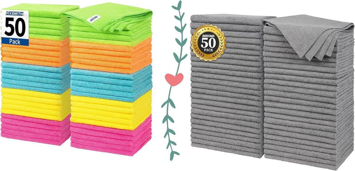 Microfiber Cleaning Cloth, 50 Pack Cleaning Rags& Grey Microfiber Cleaning Cloth -Pack of 50, 16"X12" Cleaning Rags for Housekeeping and Kitchen