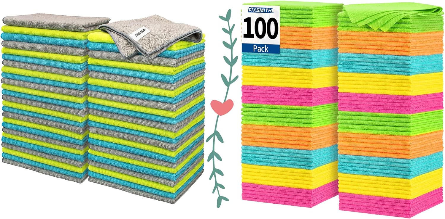 Microfiber Cleaning Cloth - Pack of 50, Multi-Functional Towels, Size: 12 x 16 in& Microfiber Cleaning Cloth Bulk, 100 Pack Shop Towels