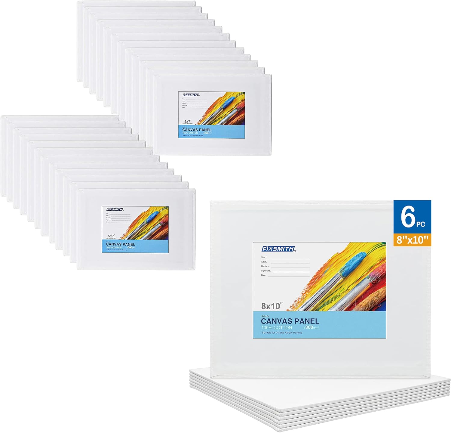Painting Canvas Panel Boards - 5x7 Inch Art Canvas,24 Pack with 8x10 Inch Canvas Board 6 Pack Canvases,100% Cotton,Primed Canvas Panel,Acid Free,Artist Canvas Boards
