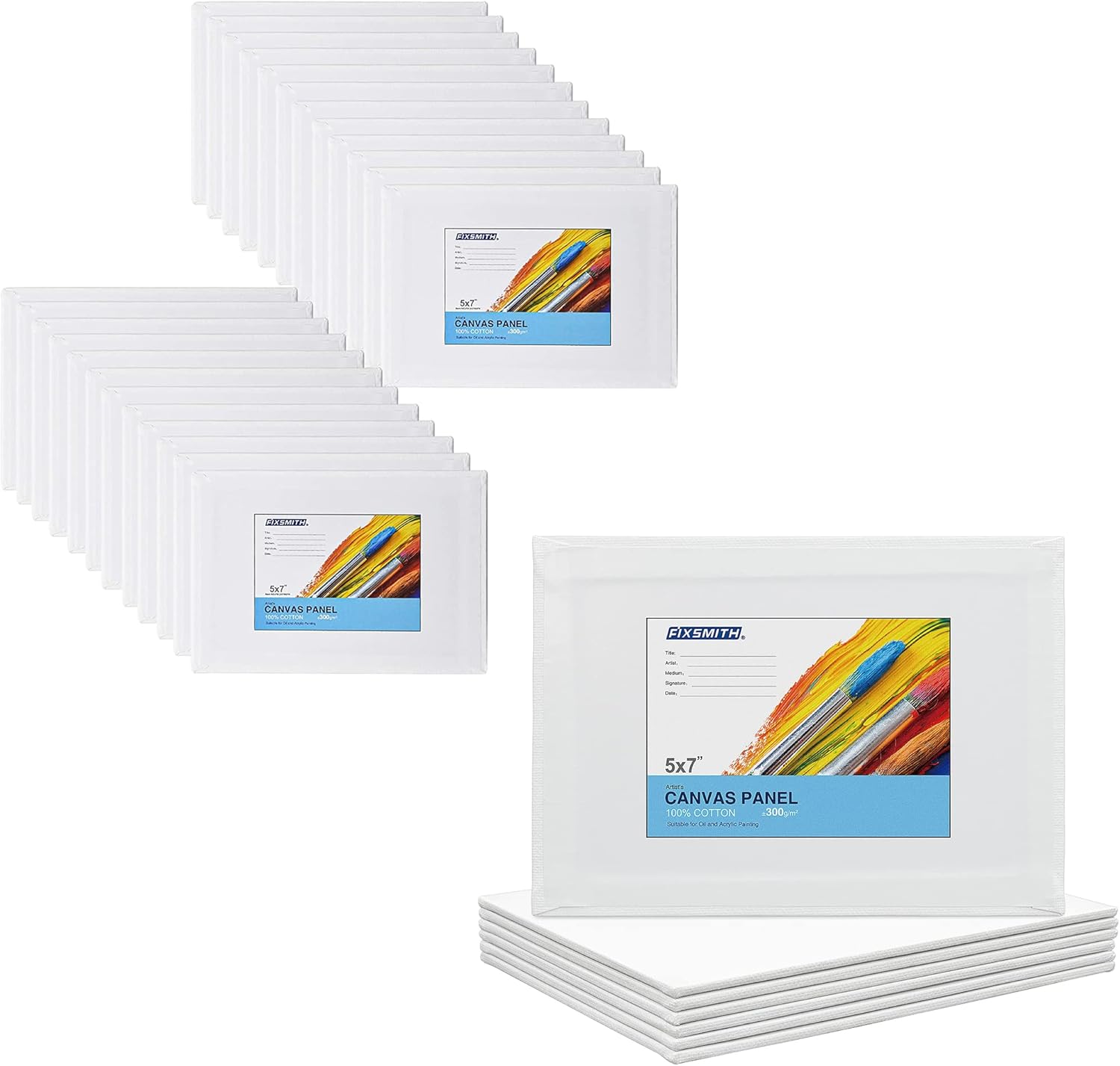 Product Image  Painting Canvas Panel Boards - 5x7 Inch Art Canvas,24 Pack with 5x7 Inch Canvas Board 6 Pack Canvases, 100% Cotton, Primed Canvas Panel, Acid Free, Artist Canvas Boards