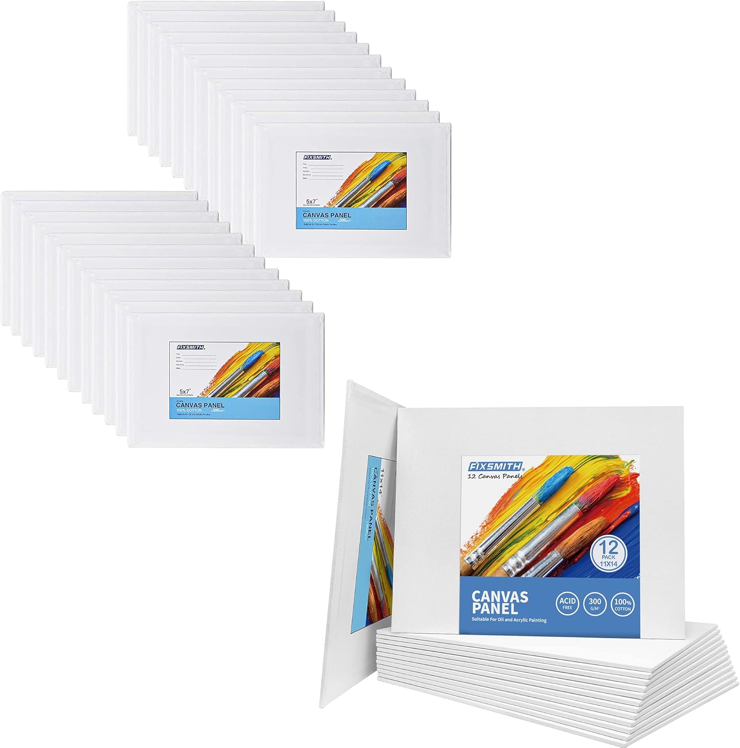 Painting Canvas Panel Boards - 5x7 Inch Art Canvas,24 Pack with 11x14 Inch Canvas Board Super Value 12 Pack Canvases,100% Cotton,Primed Canvas Panel,Acid Free,Artist Canvas Boards