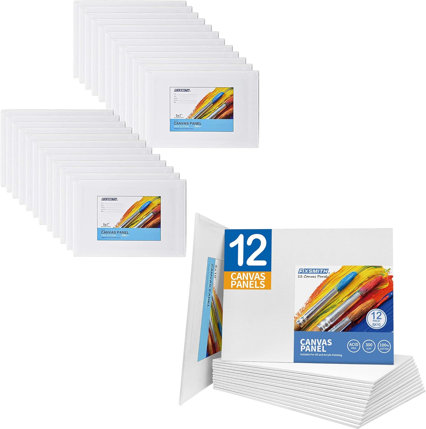Painting Canvas Panel Boards - 5x7 Inch Art Canvas,24 Pack with 8x10 Inch Canvas Board Super Value 12 Pack Canvases,100% Cotton,Primed Canvas Panel,Acid Free,Artist Canvas Boards