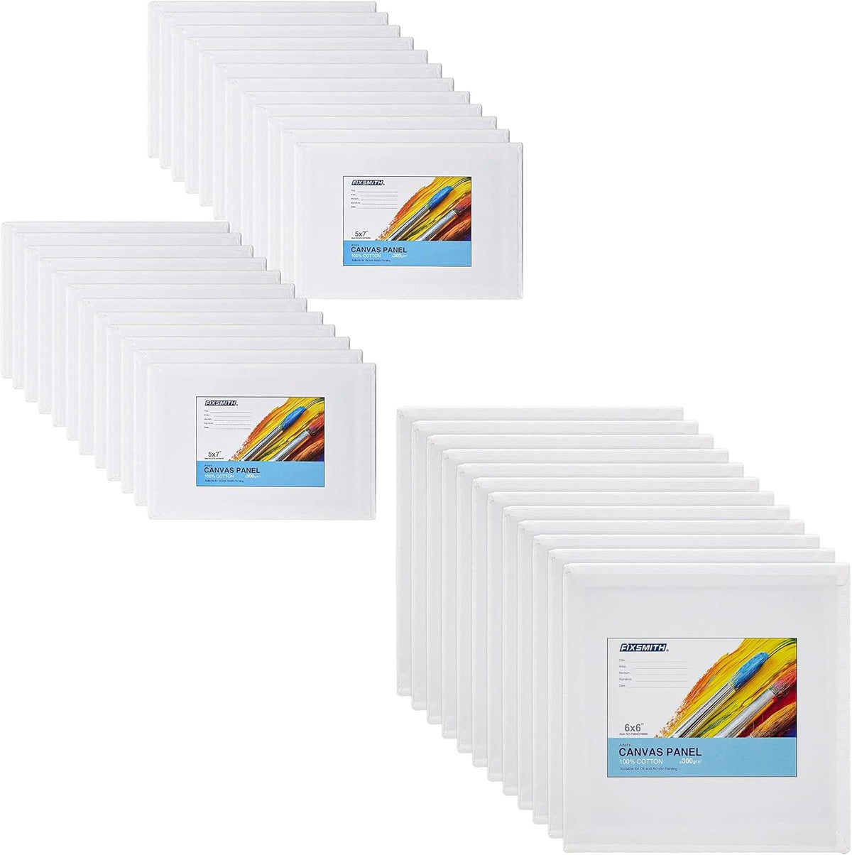Painting Canvas Panel Boards - 5x7 Inch 24 Pack with 6 x6 Inch Canvas Panel Super Value 12 Pack Canvases,100% Cotton, Artist Canvas Board, Mini Canvas Boards