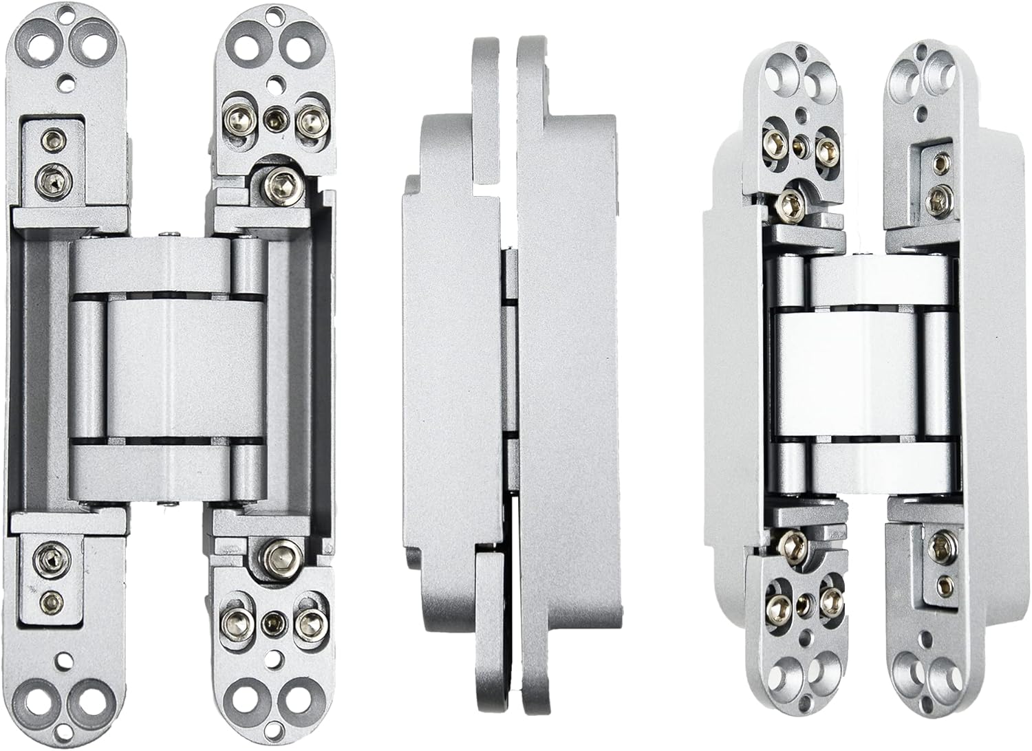 6inch Hidden Door Hinges Invisible Hinges Concealed Hinges Zinc Alloy 180 Degree Swing Hinge 3 Way Adjustable Butt Hinge 6 x 2.5 x 1 inch (Silver Pack of 3)