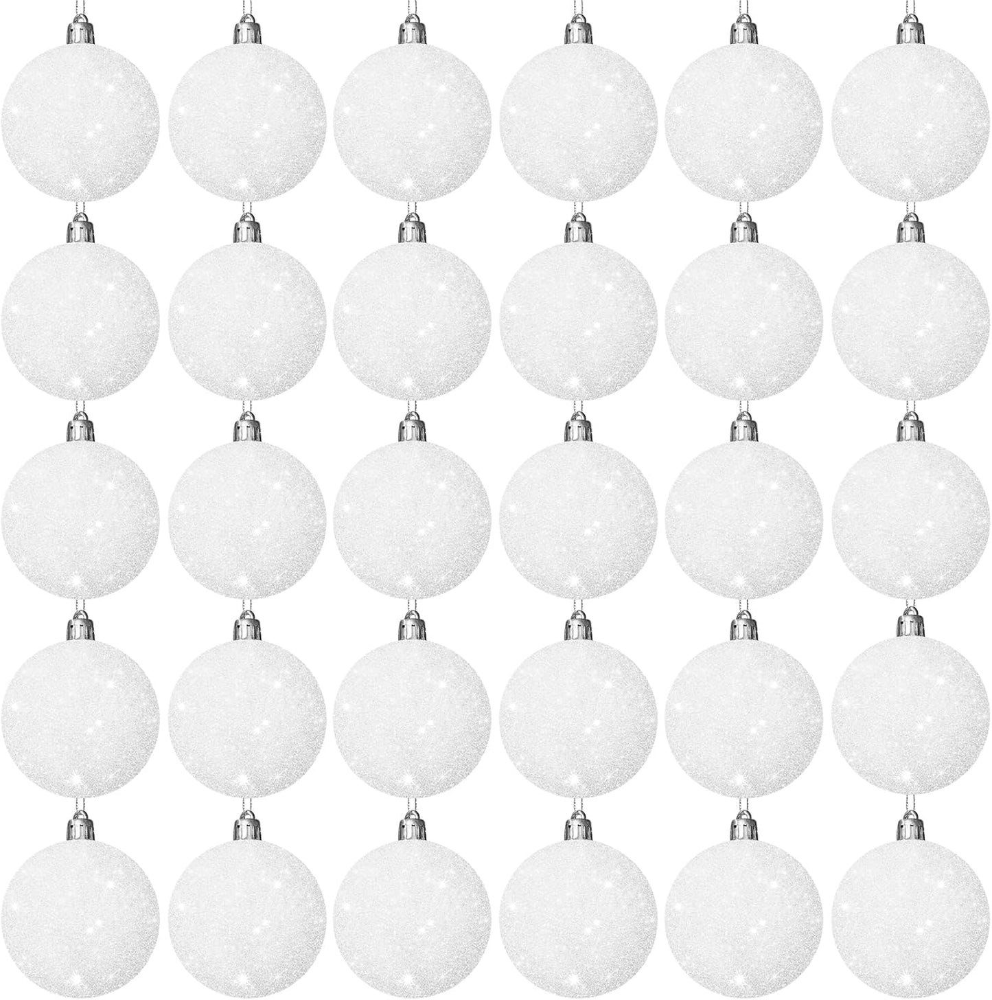 30 Pcs 2.36 Inch White Snowball Ornament,Christmas White Sparkly Ball Ornament,Christmas Tree Ball Decorations for Winter Theme Valentines Party,Holiday,Wreath