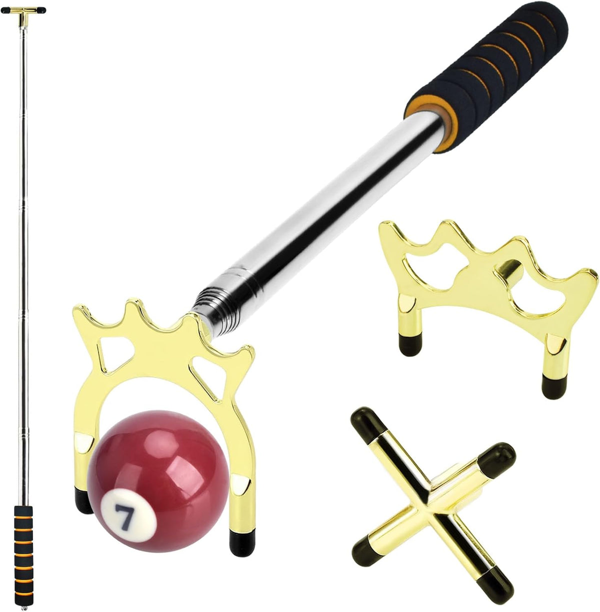 Retractable Billiards Cue Bridge Snooker Pool Bridge Stick Retractable Billiards Cue Stick Bridge with 3 Pcs Removable Bridge Head Pool Cue Table Accessories for Game, Competition
