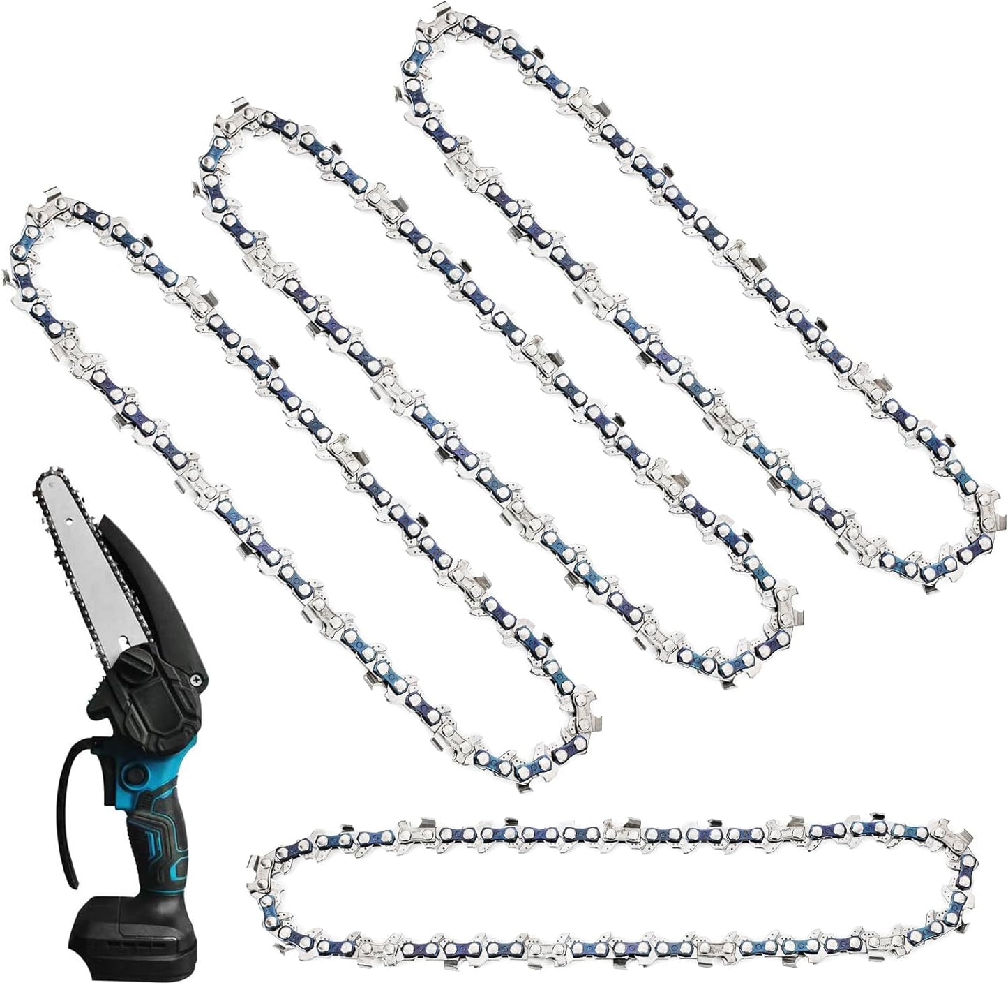 6 Inch Mini Chainsaw Chain Replacement 4 PCS Chains for 6 Inch Bar-043" Gauge, 1/4" LP Pitch,Fits Seesii And All Brands Mini Chainsaw Battery Powered Chainsaw and Hand Held Chain Saw(37 Drive Links)