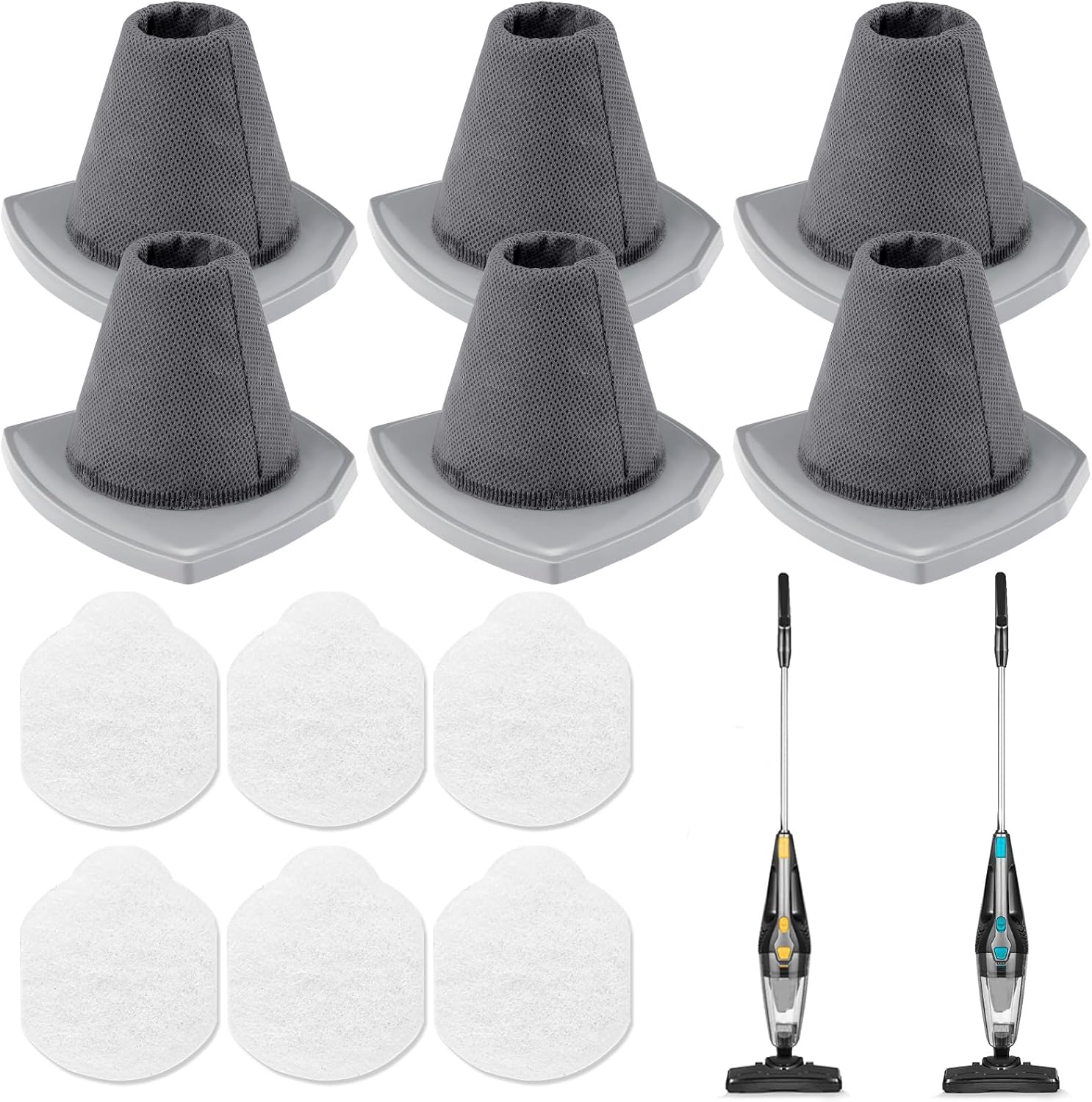 6+6 Pack NES215A/ NES210 Vacuum Filter Set for Eureka NES215A/ NES210/ NES212/ NES215 Blaze Stick Vacuum Cleaner, 6 Vacuum Filters + 6 Pre-Motor Filters, Compare to Part #N0101 & N0102