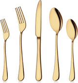 Gold Silverware Set for 8, 40-Piece Gold Flatware Set Stainless Steel Cutlery Kitchen Utensil Set Mirror Polished