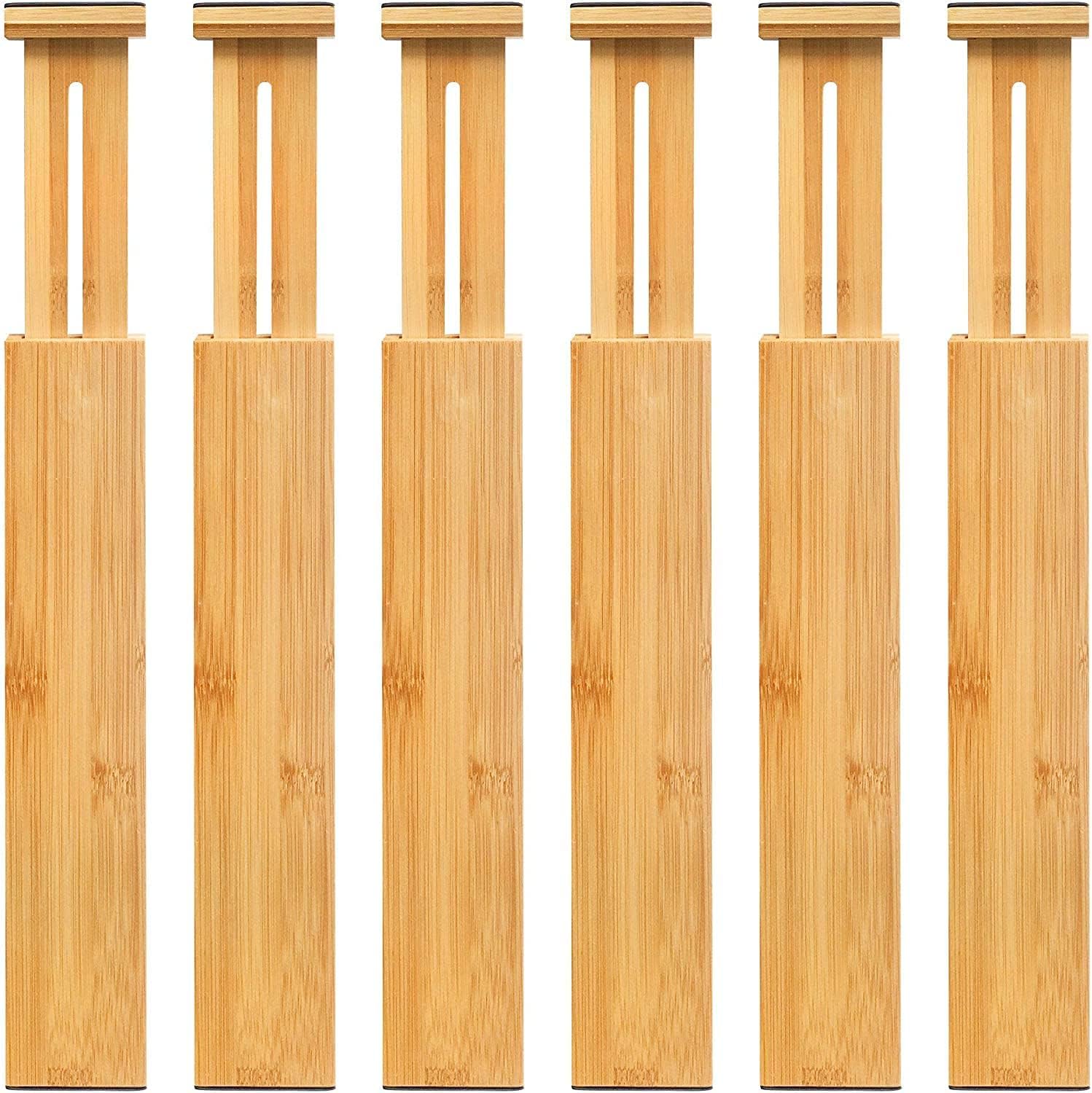 Adjustable Bamboo Drawer Dividers, Expandable Drawer Organizer for Kitchen, Bedroom, Bathroom, Dresser and Office, 6-Pack