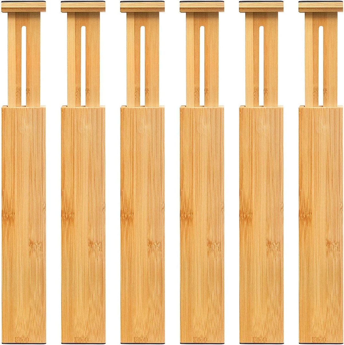 Adjustable Bamboo Drawer Dividers, Expandable Drawer Organizer for Kitchen, Bedroom, Bathroom, Dresser and Office, 6-Pack