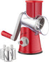 Rotary Cheese Grater Hand Crank, Cheese Shredder with 3 Drum Blades, Mandoline Slicer, Food Chopper for Hard Cheese, Vegetable, Nuts, Potato