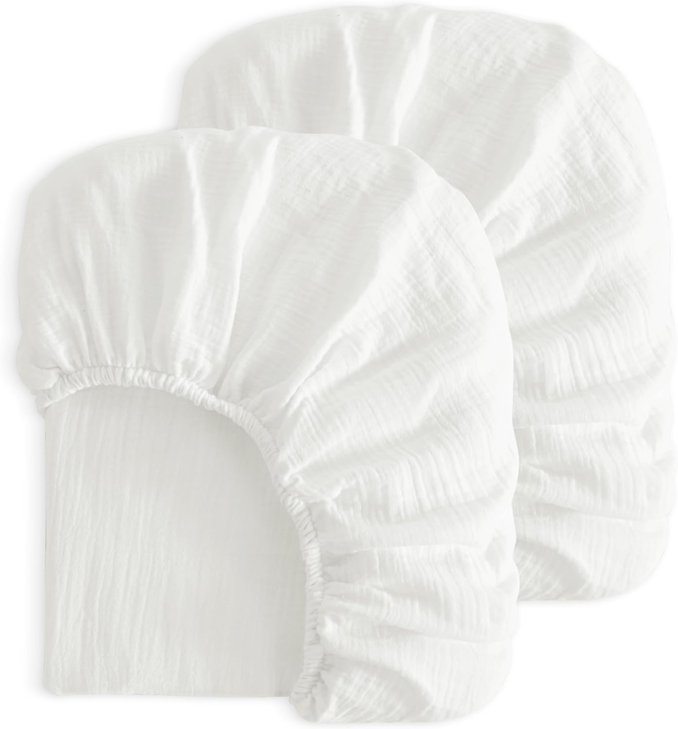 2 Pack Muslin Cott Mini Crib Sheets, Soft and Breathable Double Layer 24x38 Baby Crib Sheets for Mini Crib and Toddler Mattresses, Boys, Girls, Unisex, White, 24x38 Inches