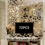Petluno 72Pcs Mirror Decals Wall Stickers - Cobblestone Shape DIY Decor for Home Room Bedroom Office Decoration Silver 