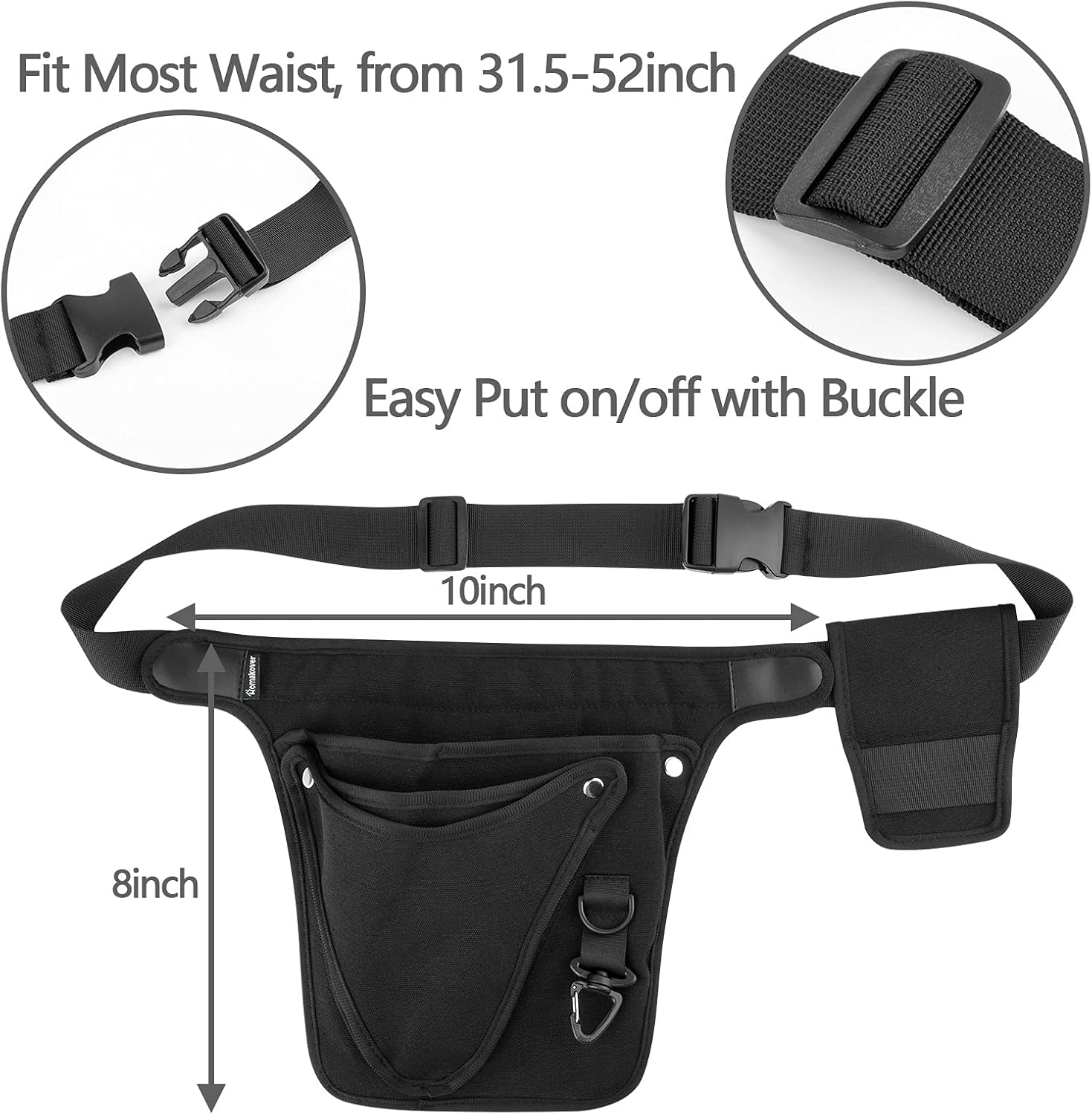 Garden Tool Belt Holster for Women & Men- Womens Adjustable Tool Belt Pouch for Electrician, Carpenter and Construction - LIFETIME Heavy Duty Oxford - Fits from 24" to 53" (Black)