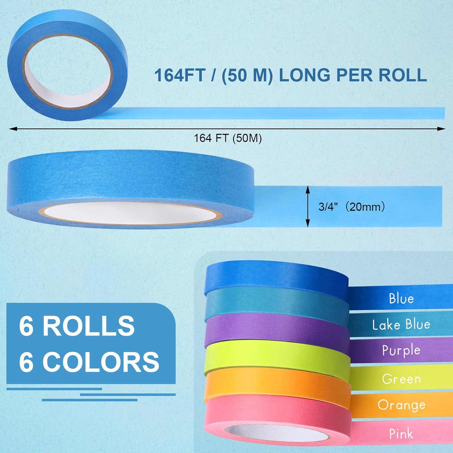 Glenmal 6 Rolls Laboratory Labeling Tapes, 164 Feet Long x 3/4 Inch Width, Temperature Resistant Water Resistant Freezer, Assorted Color for Marking and Color Coding Label Tape (Classic)