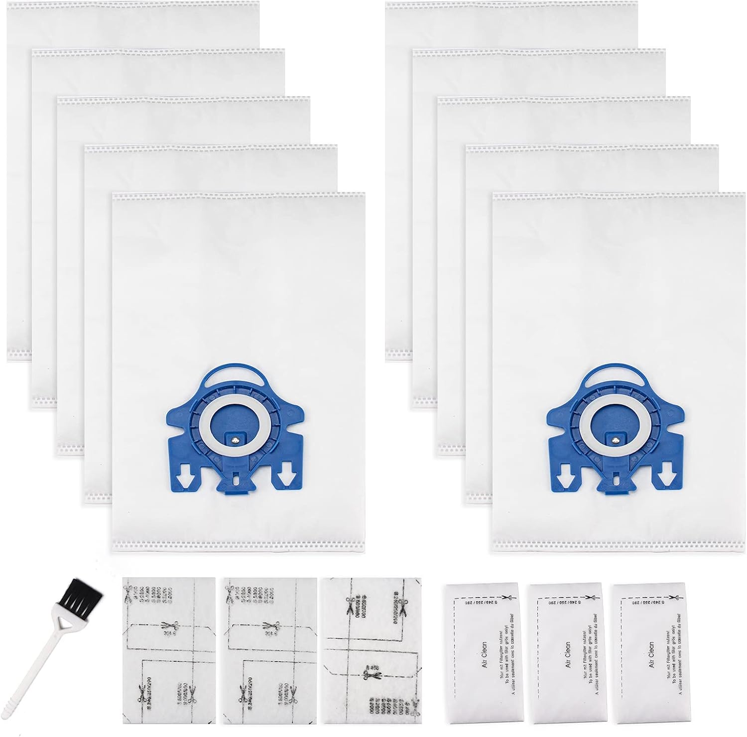 10 Packs 3D Airclean Bags Replacement for Miele GN Vacuum Cleaner Bags Fit for Miele Classic C2 C3 S2 S5 S8 S400 Series with Motor Protection Filters, AirClean Filters