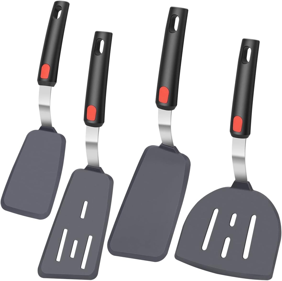 4Pcs Spatula Silicone Heat Resistant Flexible Rubber Silicone Spatulas for Nonstick Cookware, Burger Pancake Spatula Turner Large Spatulas Set for Cooking Kitchen Utensils Set Black