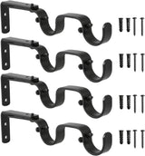 Heavy Duty Curtain Rod Brackets - Adjustable Double Rod Holders, 1 Inch (4 PCS, Black)