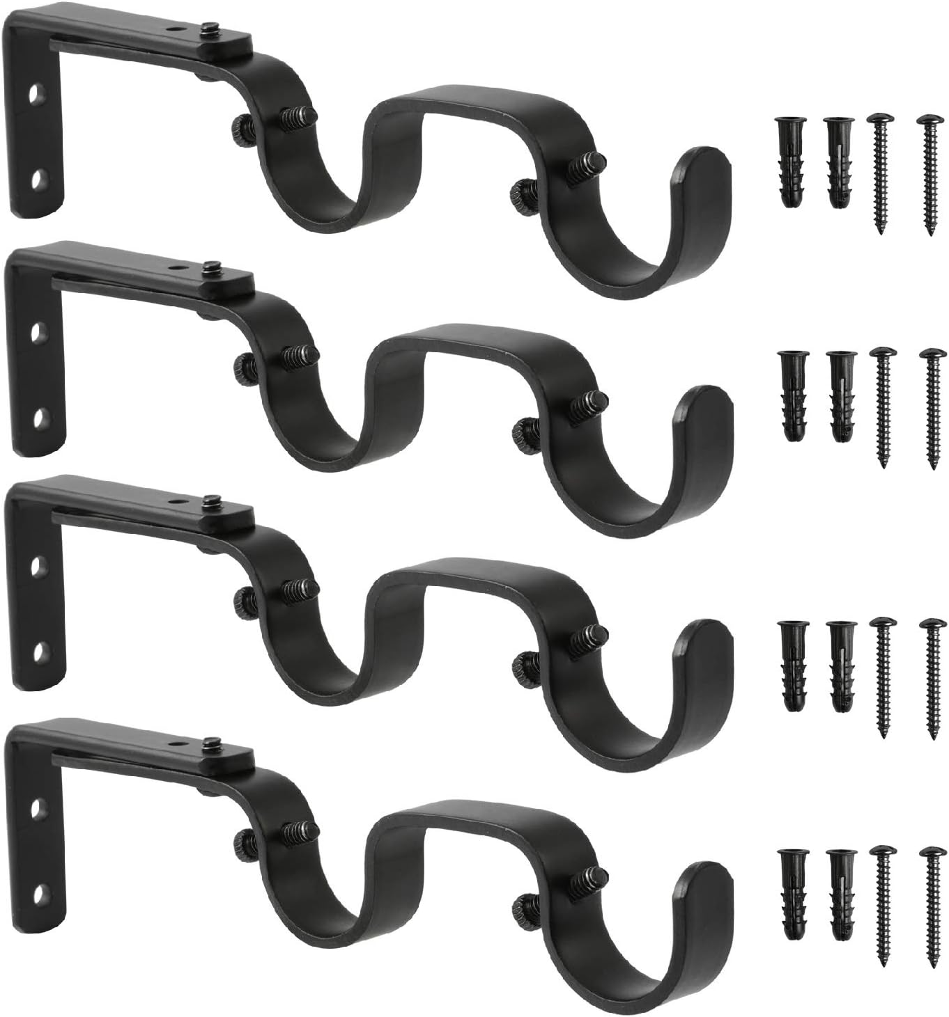 Heavy Duty Curtain Rod Brackets - Adjustable Double Rod Holders, 1 Inch (4 PCS, Black)